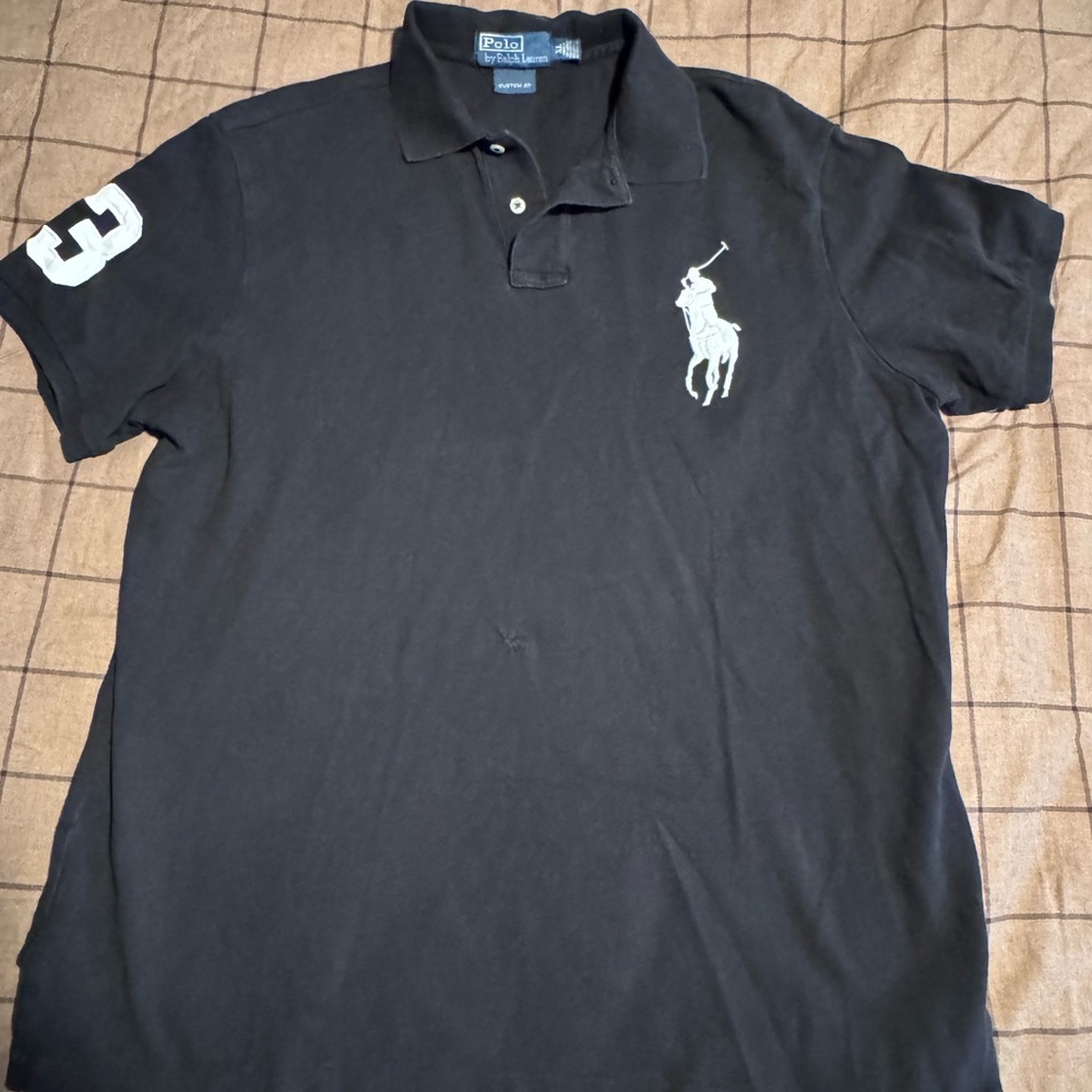 Polo Ralph Lauren Men’s Polo Shirt Black White Pony Size XL Custom Fit